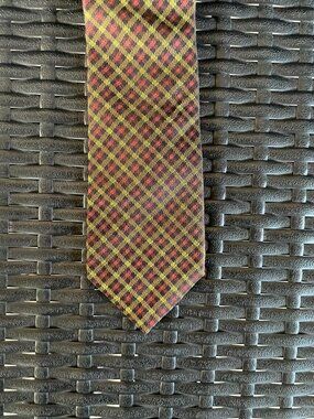Vintage Woven Style Geometric Necktie Brown Olive Burgundy Men's Tie